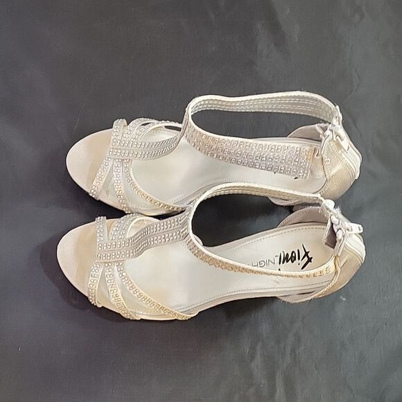 FIONI NIGHT WOMEN"S SATIN STILETTOS HEEL PEEP TOE PLASFORM  RHINESTONES SANDAL - Picture 6 of 16